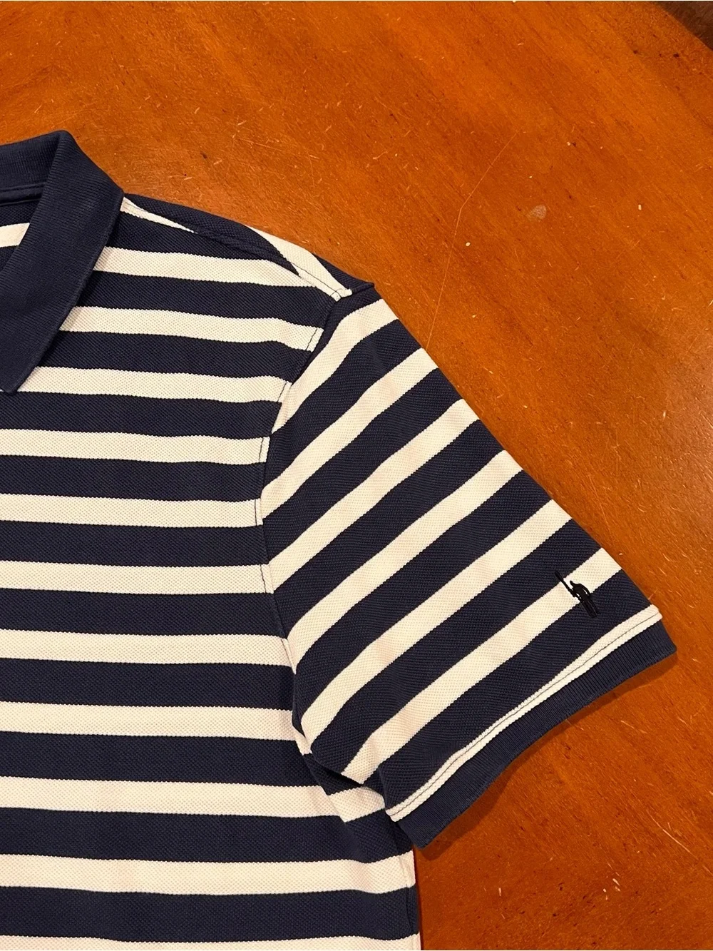 J.Crew Men’s Washed Pique Polo Shirt Blue/White Stripe Large Short-Sleeve Preppy